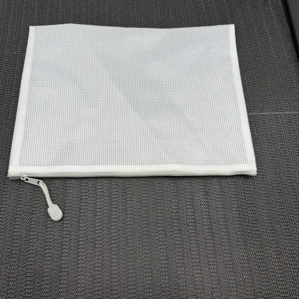 Clear Mesh Zipper Pouch Reinforced Grid Storage Bag White 13.5x9.5 Office Travel
